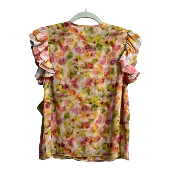 Misa Emi Top - Floral Ruffle Sleeve Top - Multicolor - Picture 2 of 10